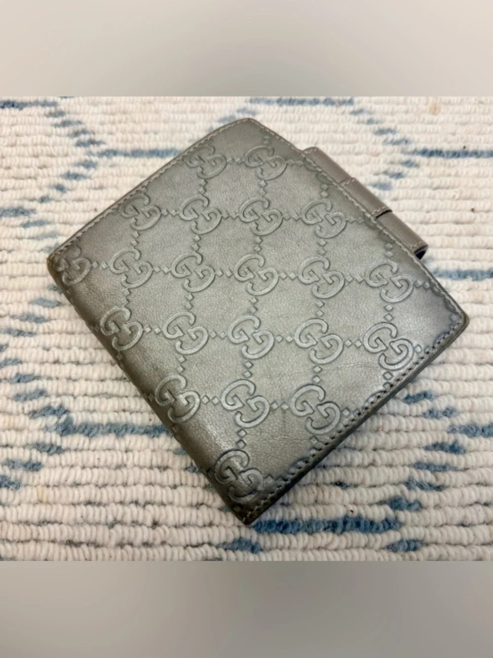 GUCCI Metallic Grey Signature GuccissimaGG Monogram Leather Bifold French Wallet - Picture 8 of 16